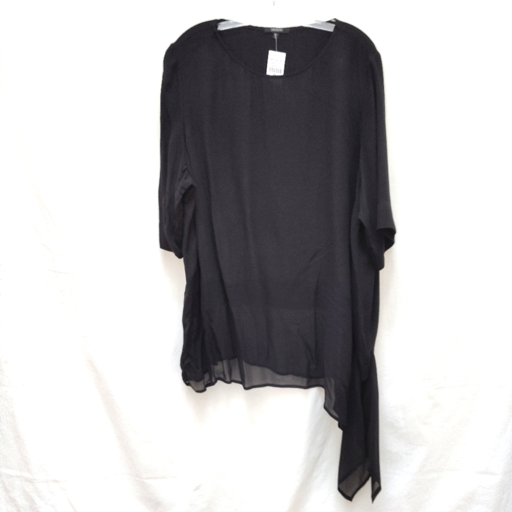 NWT Dressori Toni T Plus Top black silk asymmetric tunic crepe new lagenlook 3X